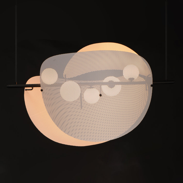 Matte White and Black LED Linear Island Chandelier with Glass Shades