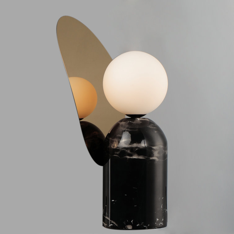 Black Marble and Opal Glass Modern Table Lamp