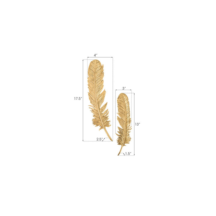 Gold Resin Feather Leaf Wall Décor Set of 2