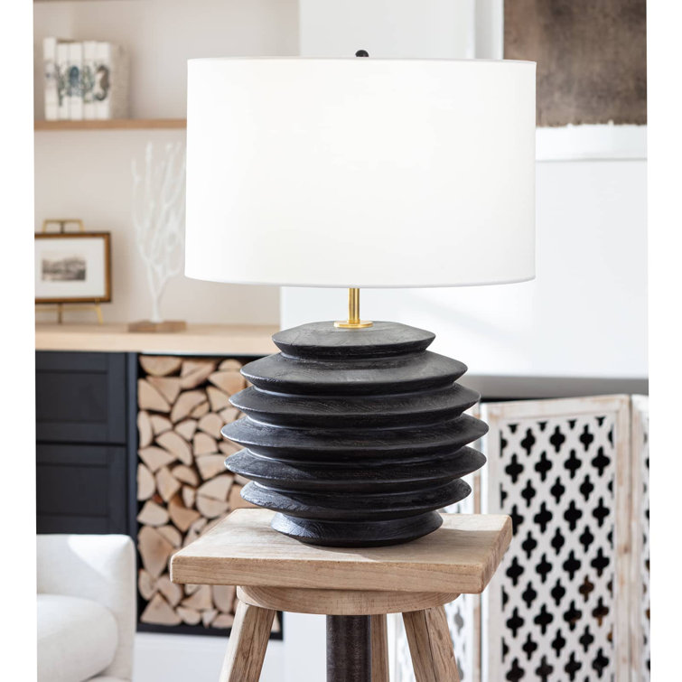 Ebony Groove 18" Table Lamp with Linen Shade and Polished Brass Accents