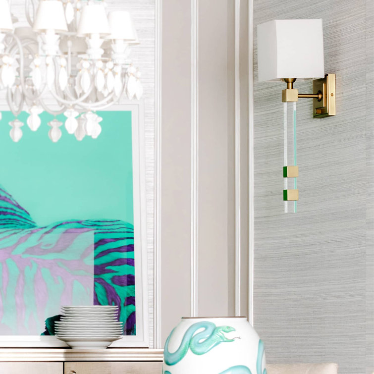 Metro Natural Brass 1-Light Sconce with Linen Shade