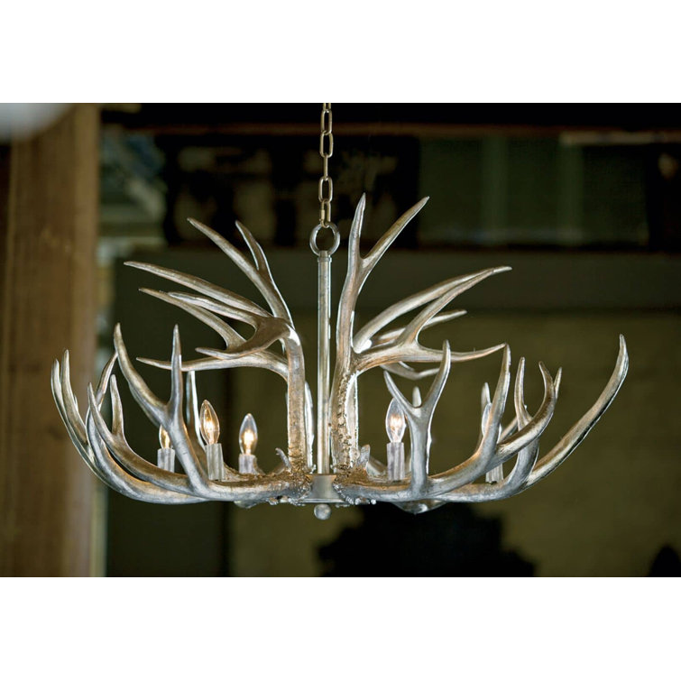 Silver Leaf Antler 6-Light Resin Chandelier