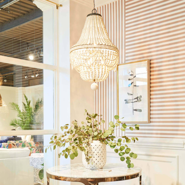 Malibu Weathered White Beaded 6-Light Chandelier