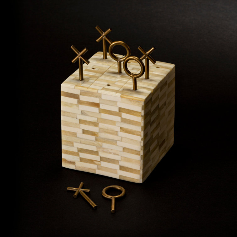 Multi-Tone Bone and Brass Tic Tac Toe Block