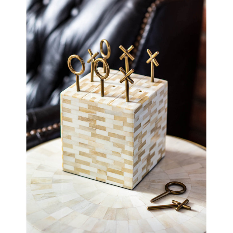 Multi-Tone Bone and Brass Tic Tac Toe Block