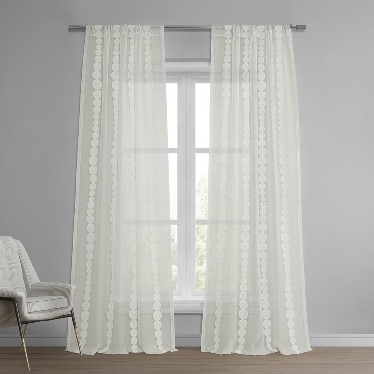 Gold Embroidered Sheer Rod Pocket Curtain Panel