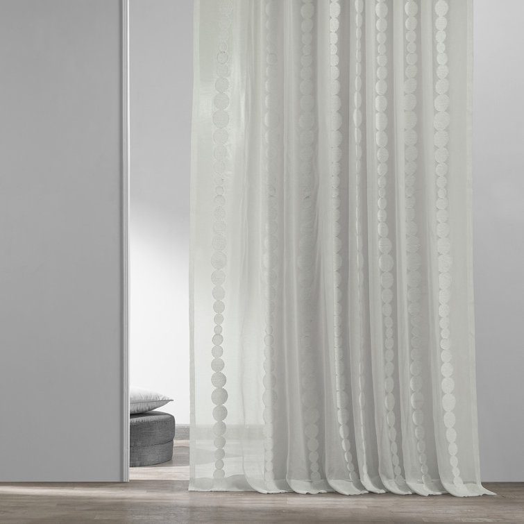 Gold Embroidered Sheer Rod Pocket Curtain Panel