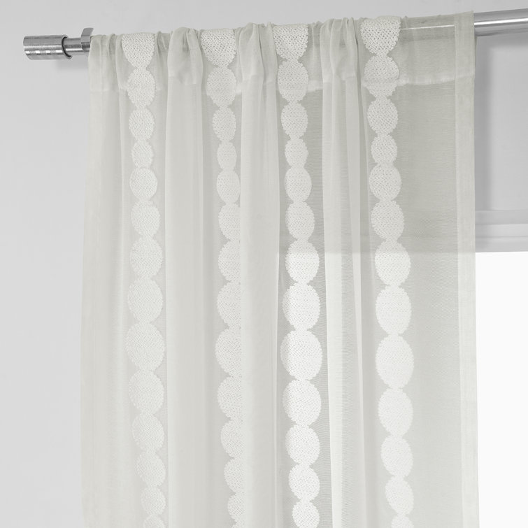 Gold Embroidered Sheer Rod Pocket Curtain Panel