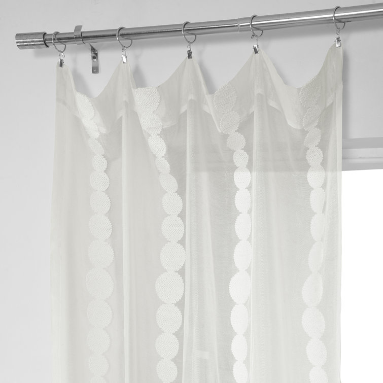 Gold Embroidered Sheer Rod Pocket Curtain Panel