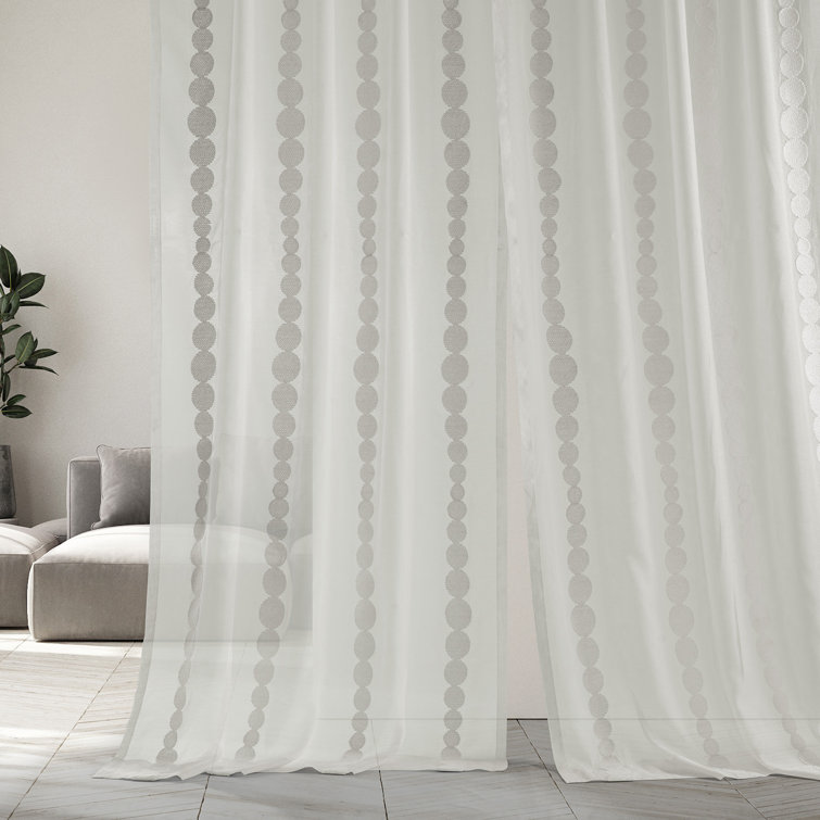 Gold Embroidered Sheer Rod Pocket Curtain Panel