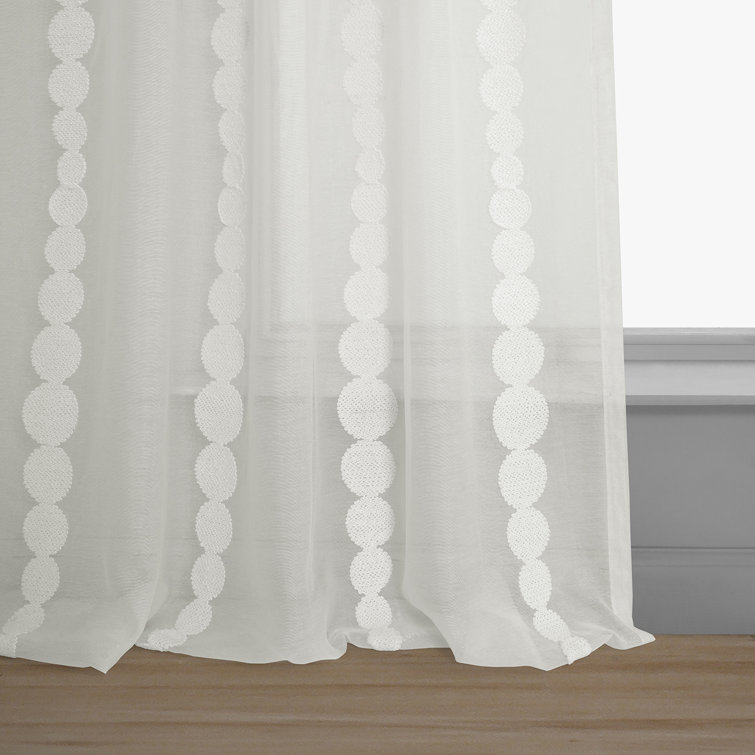 Gold Embroidered Sheer Rod Pocket Curtain Panel