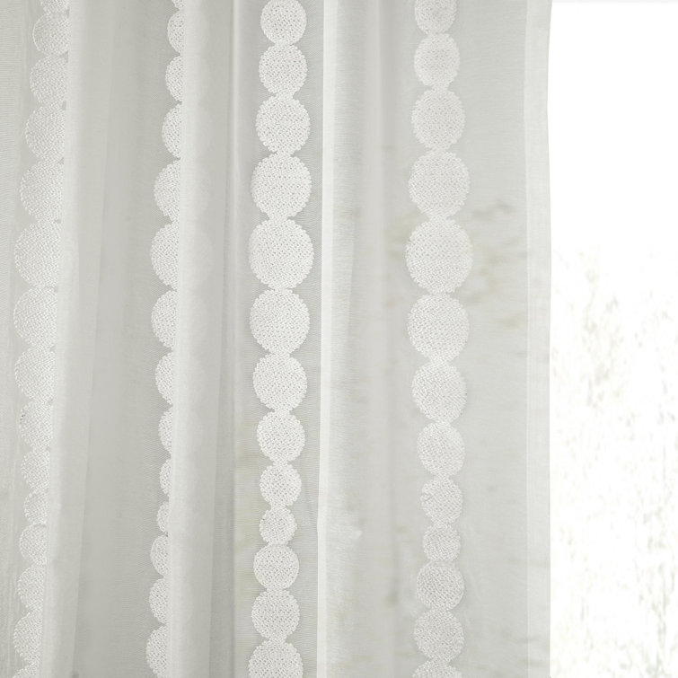 Gold Embroidered Sheer Rod Pocket Curtain Panel