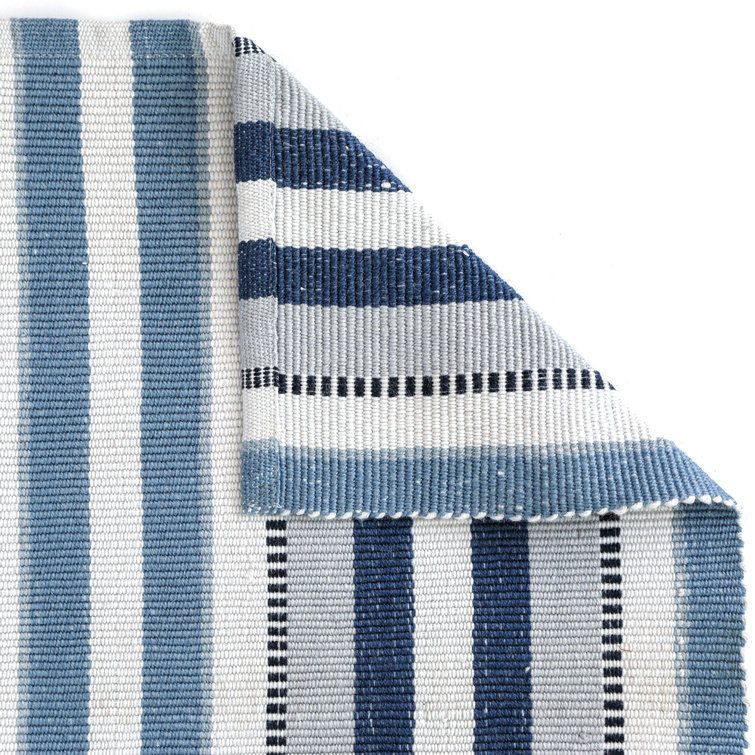 Bristol Blue and White Striped Reversible Handwoven Rug