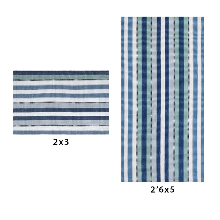 Bristol Blue and White Striped Reversible Handwoven Rug