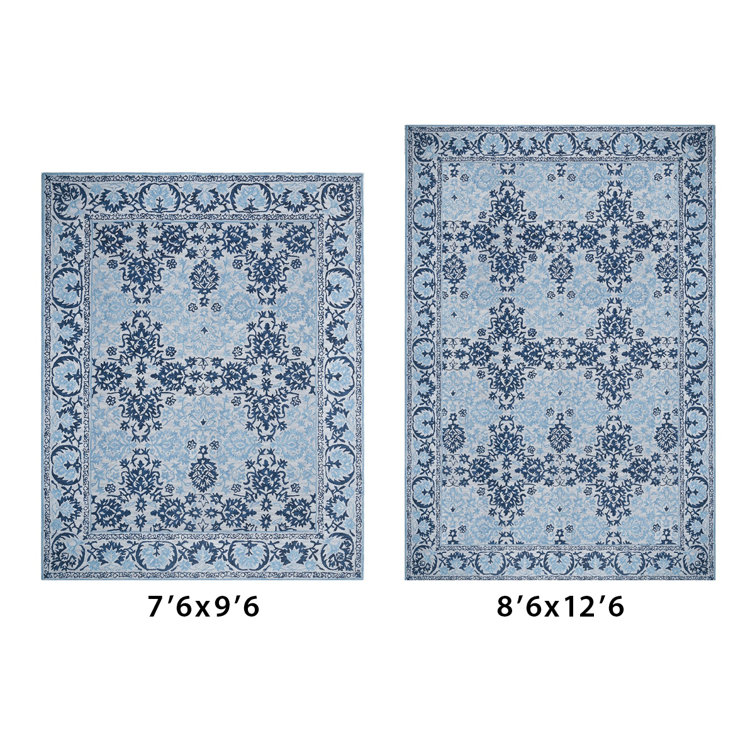 Hand Tufted Blue Wool Rectangular Rug with Cotton Backing