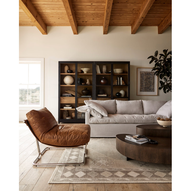 Guanacaste Brown Kidney-Shaped Coffee Table with Metal Base