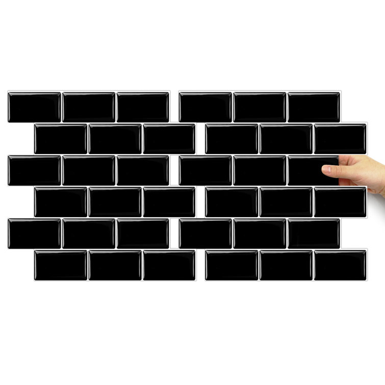 12'' x 12'' Black Vinyl Peel & Stick Subway Tile Backsplash