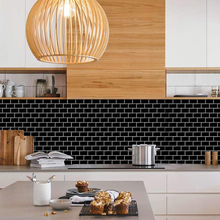 12'' x 12'' Black Vinyl Peel & Stick Subway Tile Backsplash