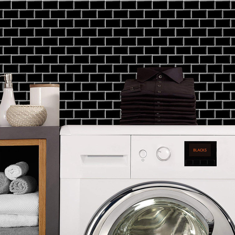 12'' x 12'' Black Vinyl Peel & Stick Subway Tile Backsplash