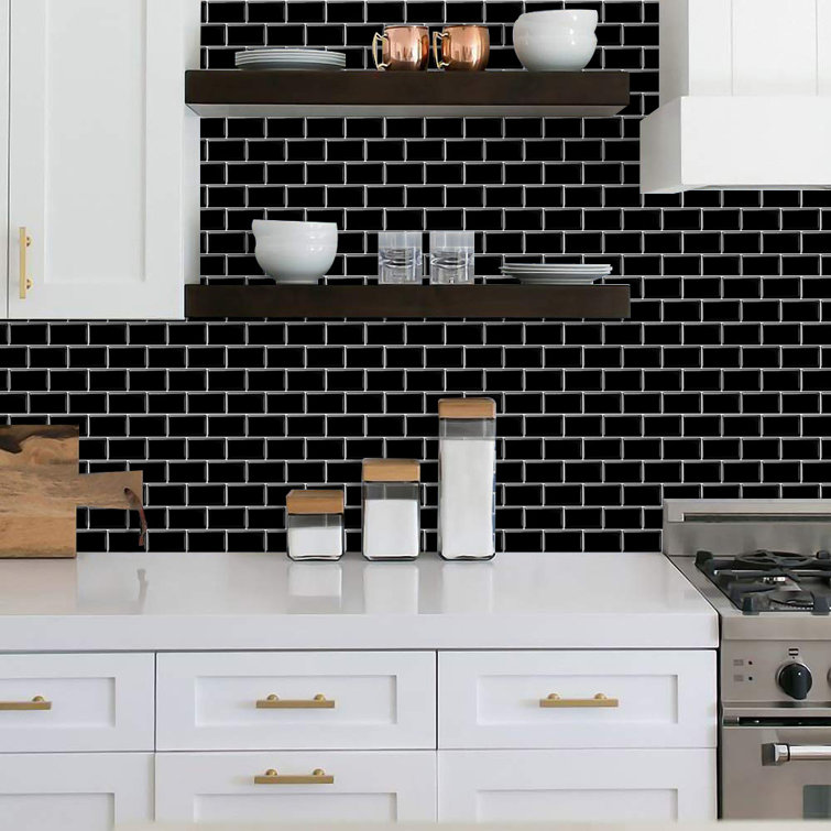 12'' x 12'' Black Vinyl Peel & Stick Subway Tile Backsplash