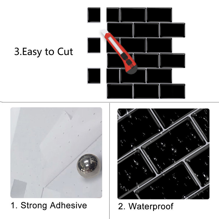 12'' x 12'' Black Vinyl Peel & Stick Subway Tile Backsplash