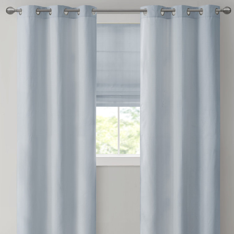 Blue Basketweave Room Darkening Curtain Panel Pair