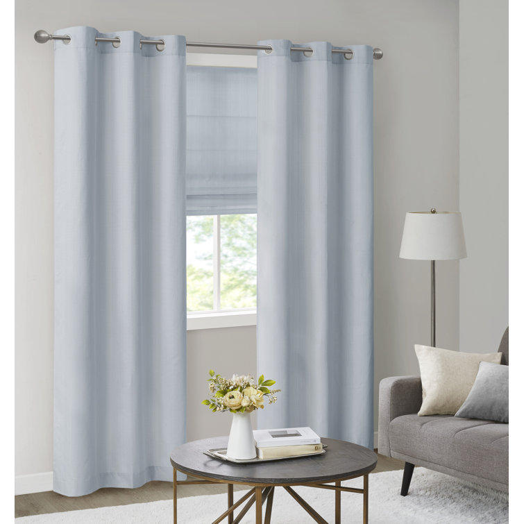 Blue Basketweave Room Darkening Curtain Panel Pair