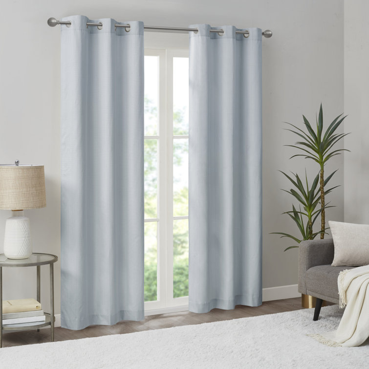 Blue Basketweave Room Darkening Curtain Panel Pair
