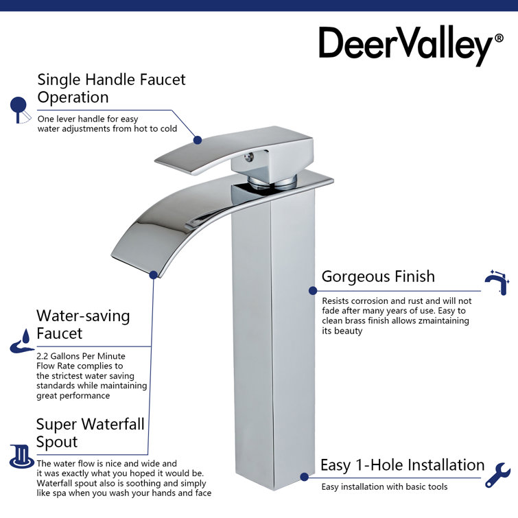 Chrome Single Handle Waterfall Vessel Sink Faucet