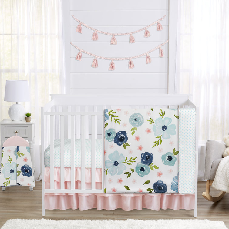 Watercolor Floral Blue and Pink Microfiber Toddler Comforter
