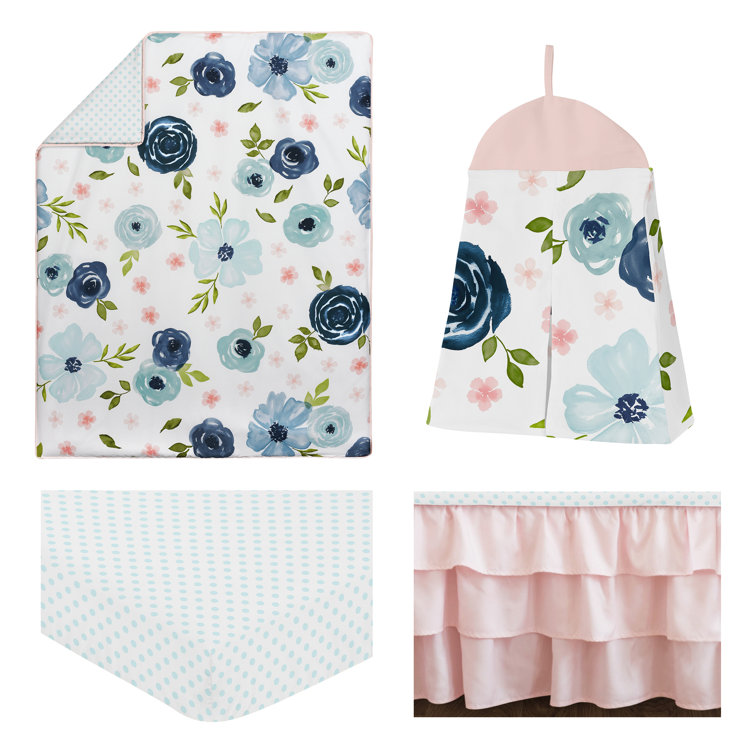 Watercolor Floral Blue and Pink Microfiber Toddler Comforter