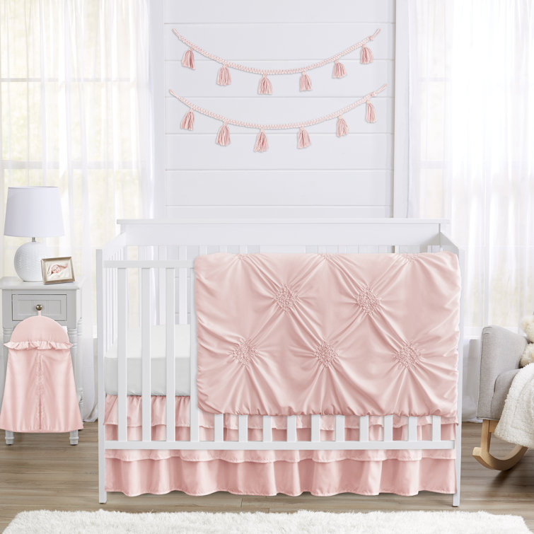 Blush Pink Microfiber Ruched Diamond Toddler Comforter Set