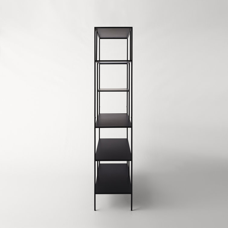 Industrial 5-Tier Blackened Bronze Metal Bookcase, 72" Tall