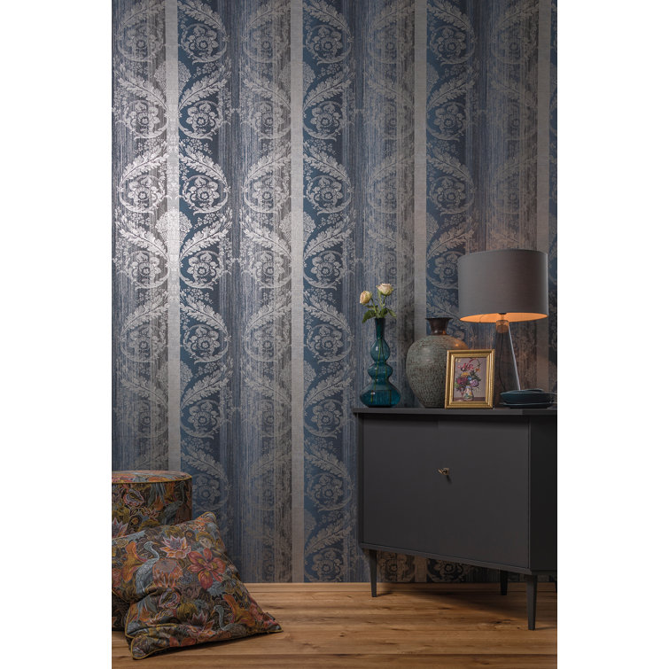 Midnight Blue Metallic Floral Non-Pasted Wallpaper Roll