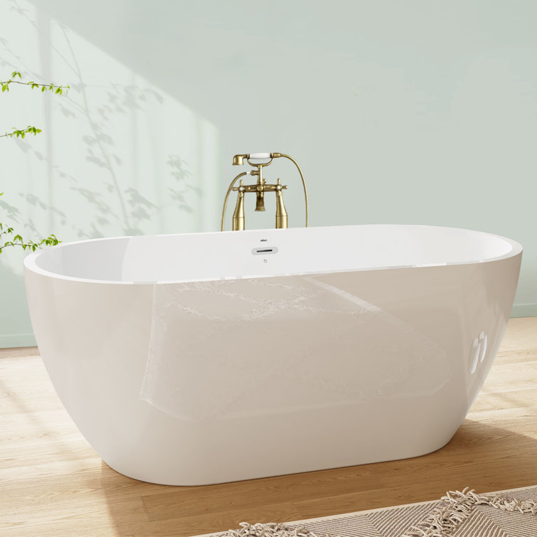 Bali 59" Glossy White Acrylic Freestanding Bathtub with Chrome Drain
