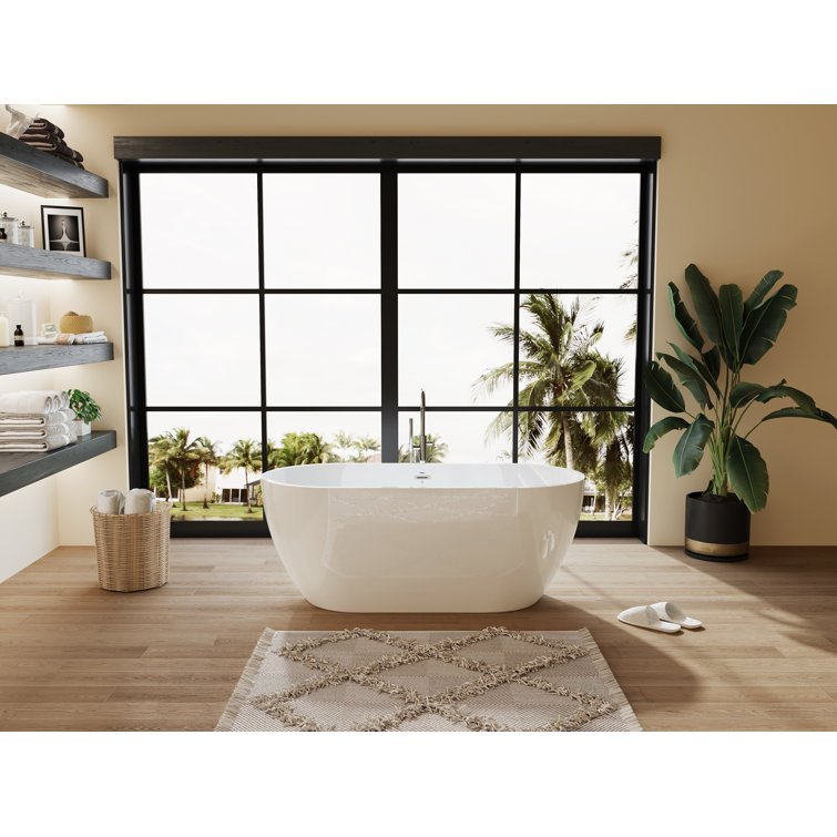 Bali 59" Glossy White Acrylic Freestanding Bathtub with Chrome Drain