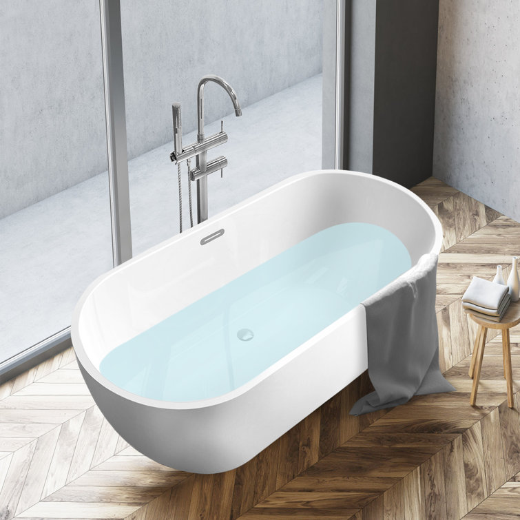 Bali 59" Glossy White Acrylic Freestanding Bathtub with Chrome Drain