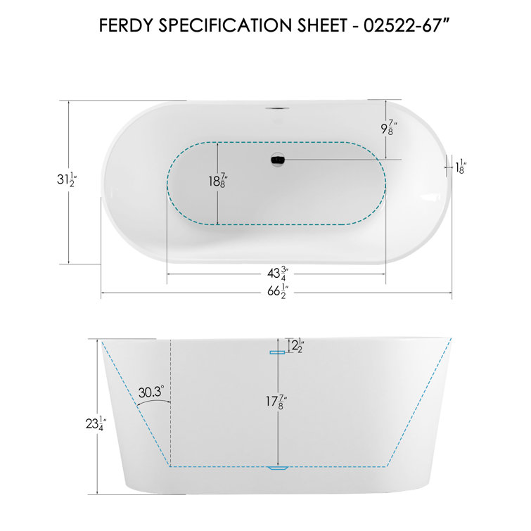 Shangri-La 67" Glossy White Acrylic Freestanding Bathtub
