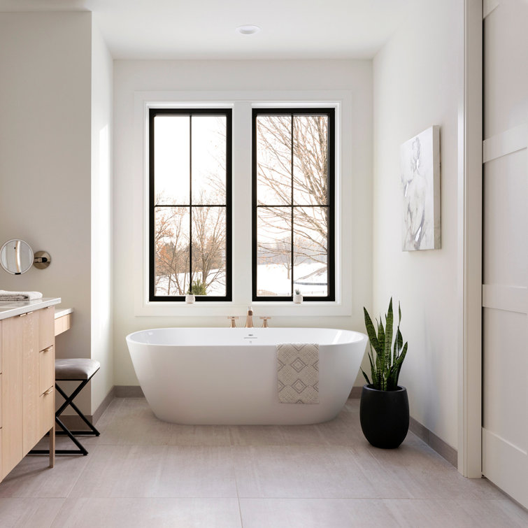 Bali 67" White Acrylic Freestanding Soaking Bathtub with Brushed Nickel Drain