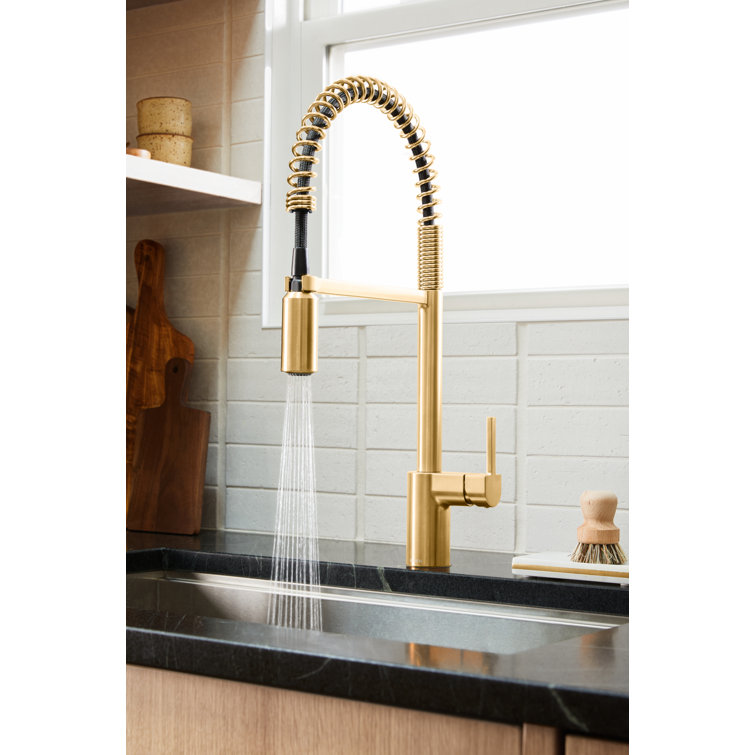 Brushed Gold Modern Pull-Down Kitchen Faucet with Pull-Out Spray