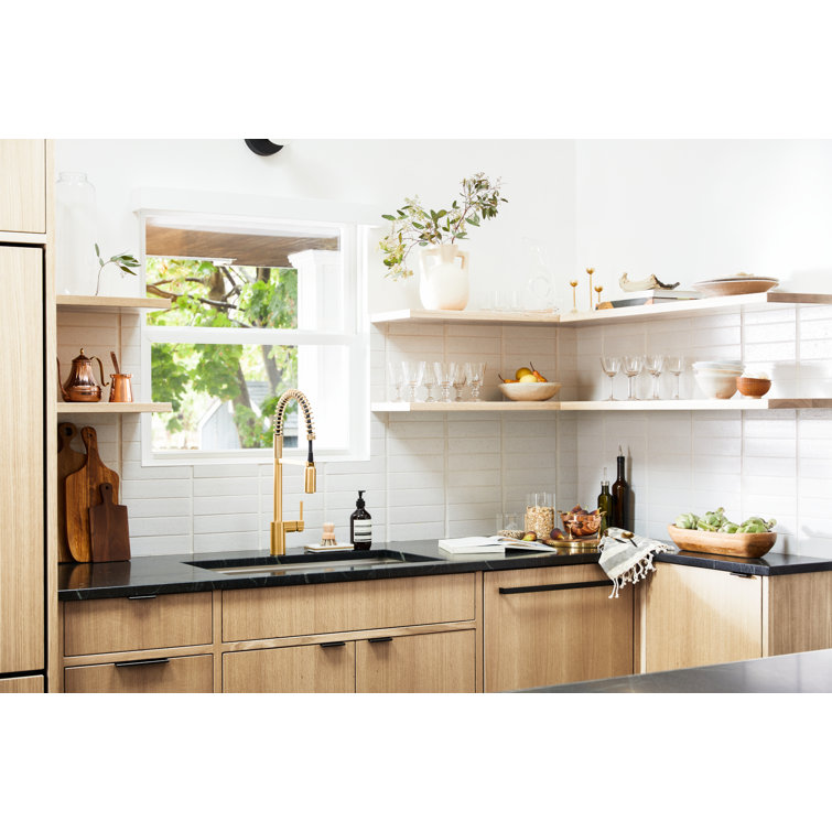 Brushed Gold Modern Pull-Down Kitchen Faucet with Pull-Out Spray