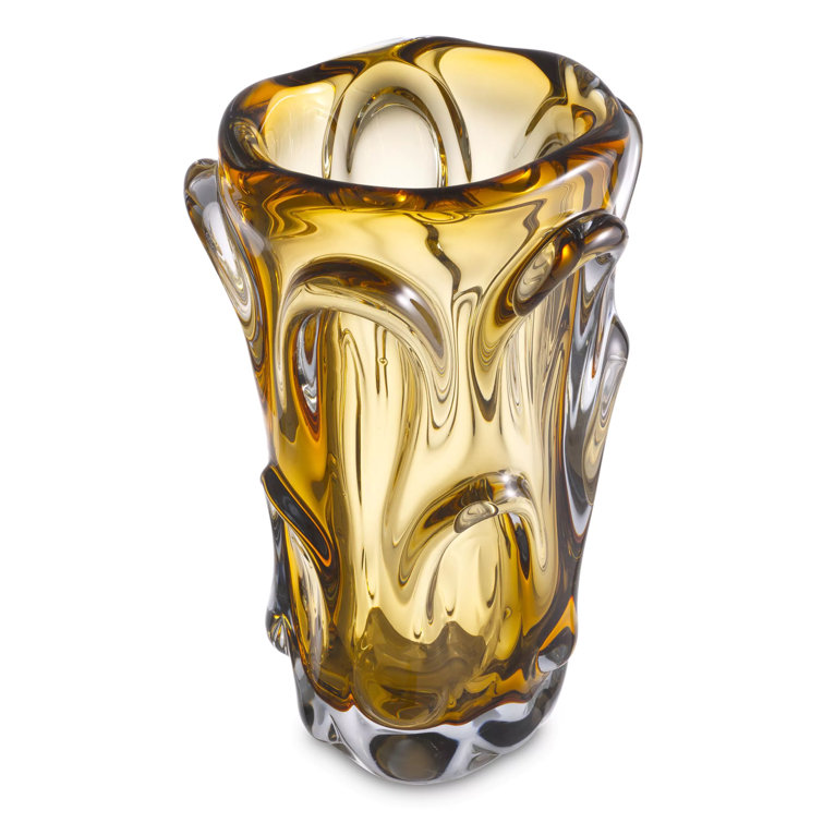 Aila 12'' Yellow Handblown Glass Decorative Table Vase