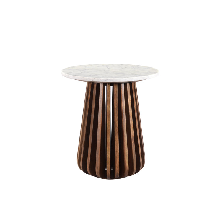 Round Marble Top Pedestal End Table with Acacia Base