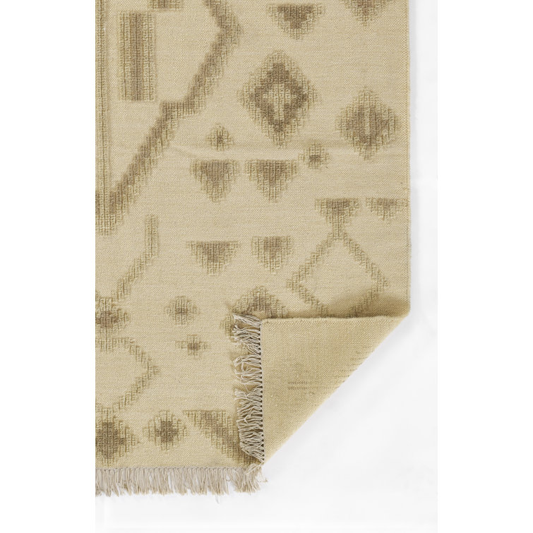 Ivory and Beige Wool Geometric Flatweave Rug 3'6" x 5'6"