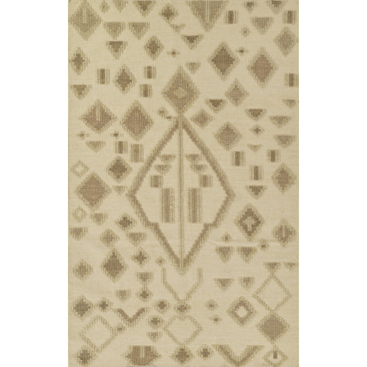 Ivory and Beige Wool Geometric Flatweave Rug 3'6" x 5'6"