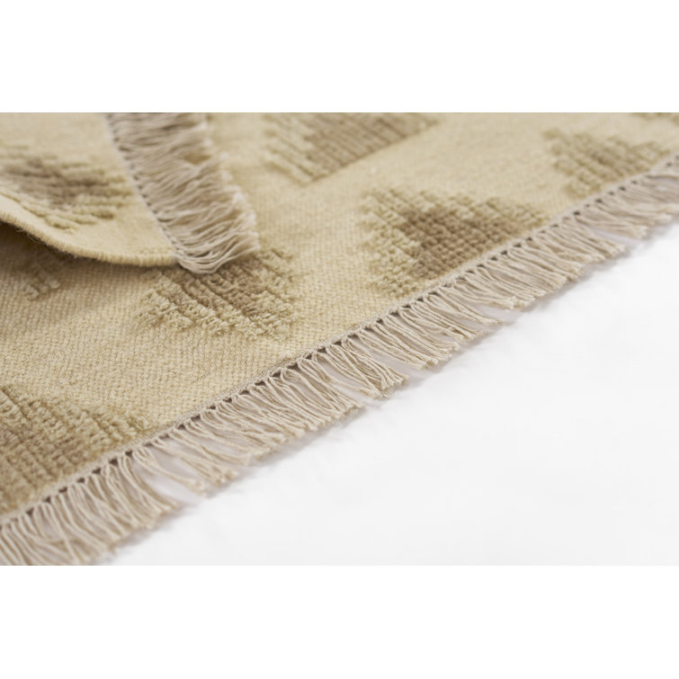 Ivory and Beige Wool Geometric Flatweave Rug 3'6" x 5'6"