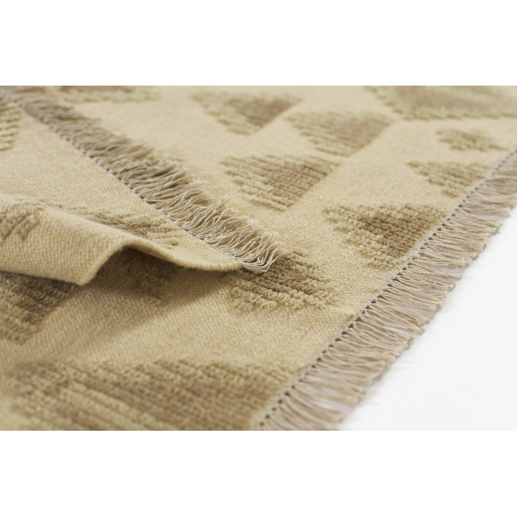 Ivory and Beige Wool Geometric Flatweave Rug 3'6" x 5'6"