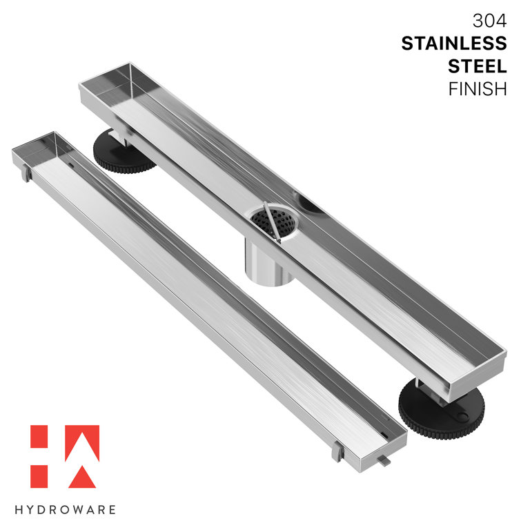 24-Inch Stainless Steel Linear Shower Drain with Tile Insert and Hair Strainer