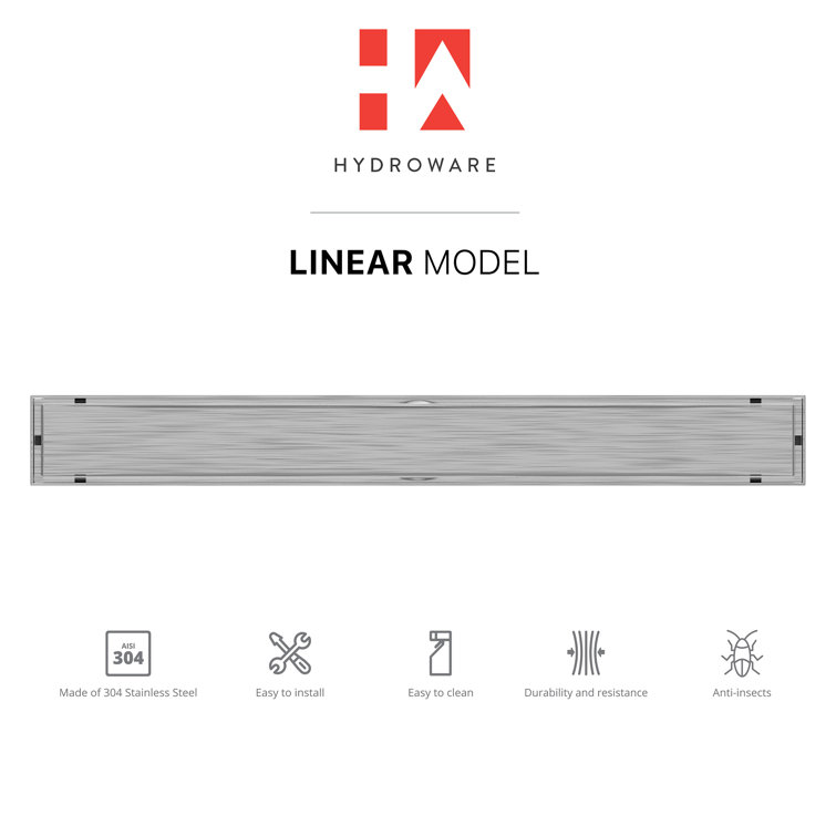 24-Inch Stainless Steel Linear Shower Drain with Tile Insert and Hair Strainer