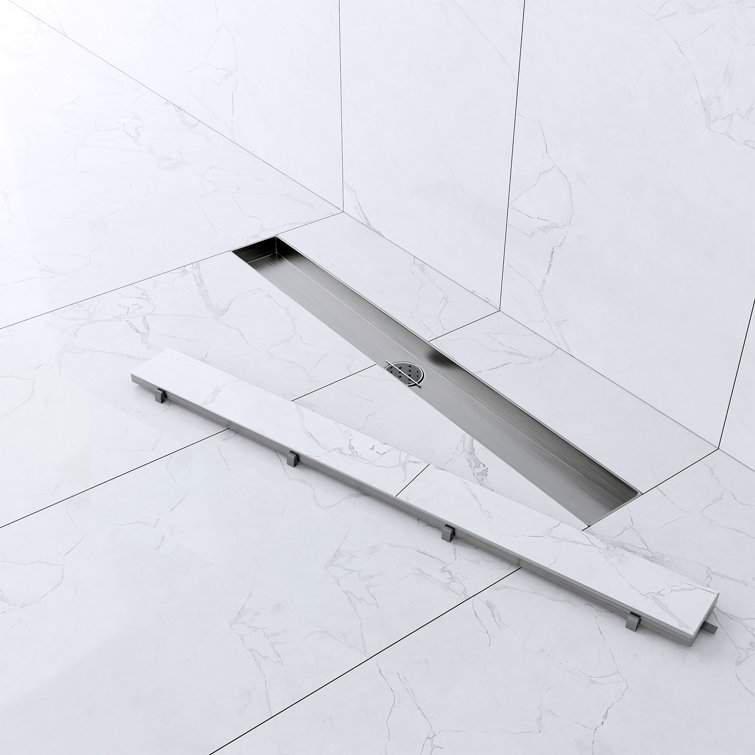 24-Inch Stainless Steel Linear Shower Drain with Tile Insert and Hair Strainer